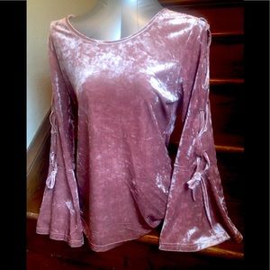 Bell-Sleeve Pink Crushed-Velvet Top, Size M